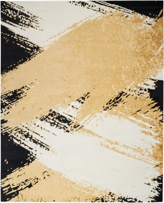 Christopher Guy Wool & Silk Gold Black CGS36 Wool Blend Contemporary Area Rug - 8 Ft x Square
