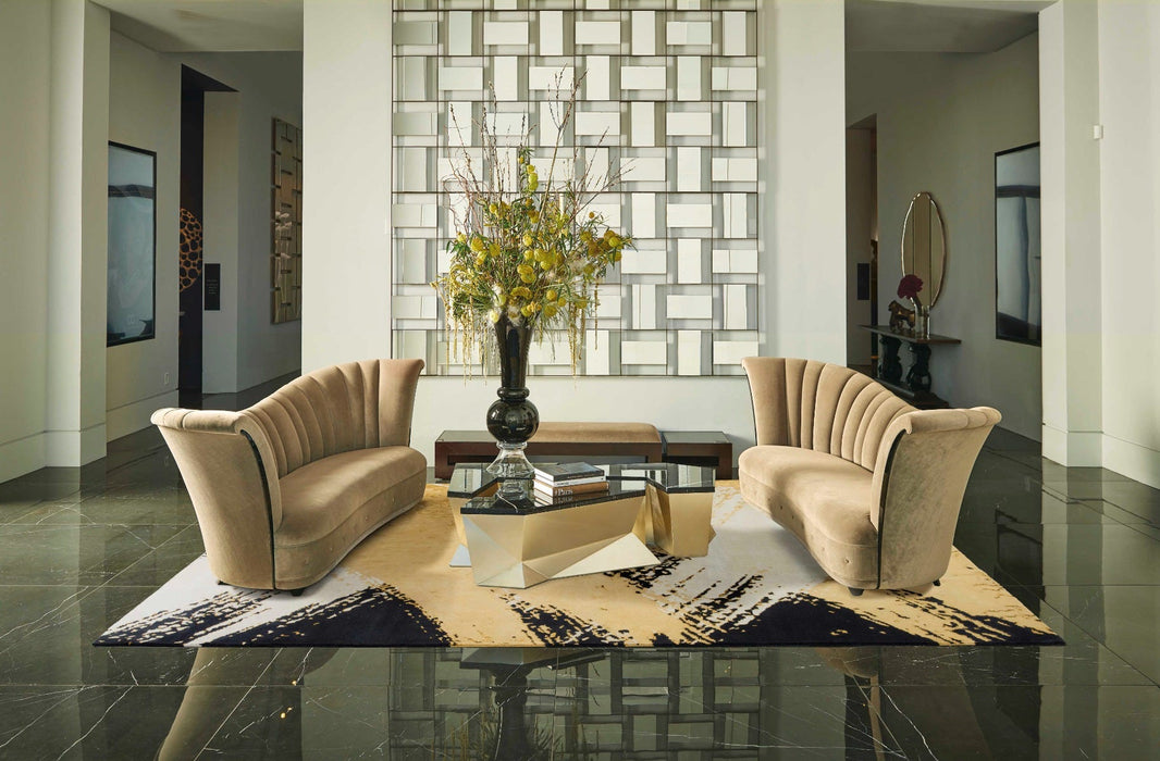 Christopher Guy Wool & Silk Gold Black CGS36 Wool Blend Contemporary Area Rug - 6 Ft x Round