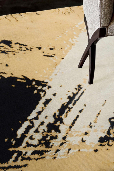 Christopher Guy Wool & Silk Gold Black CGS36 Wool Blend Contemporary Area Rug - 12 Ft x Round