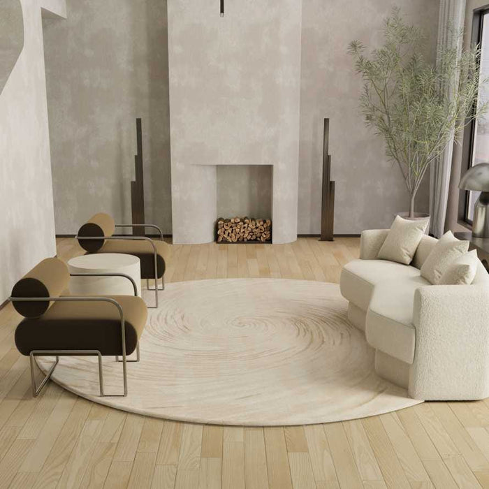 Christopher Guy Wool & Silk Ivory Sand CGS39 Wool Blend Contemporary Area Rug - 6 Ft x Round
