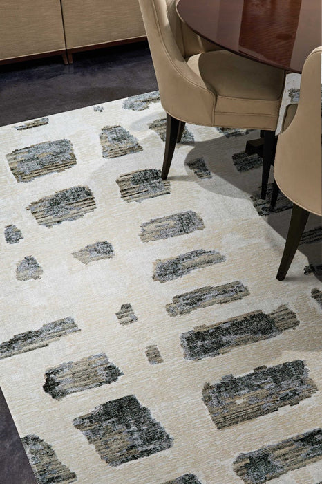 Christopher Guy Wool Marble White Misted Morning CGW12 Wool Blend Contemporary Area Rug - 8 Ft x Round