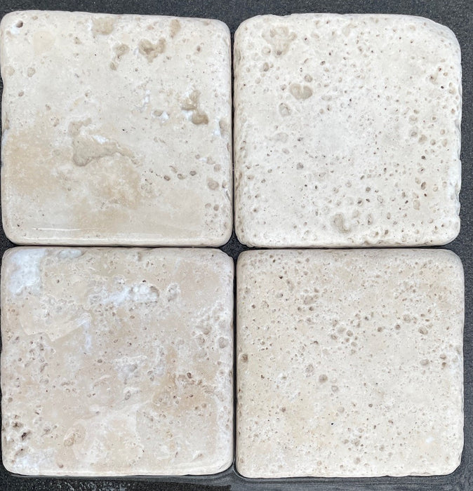 Chiaro Travertine Tile - 4" x 4" x 3/8" Tumbled