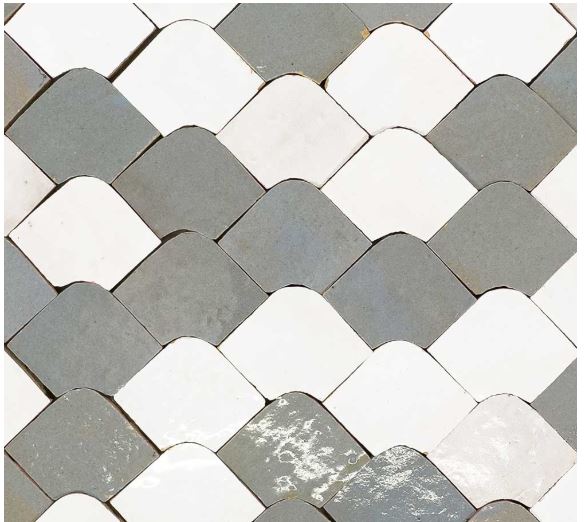 Zellige Classique Terracotta Chouari in Atlas White, Blanc, Gris Perle Mosaic Glossy 2