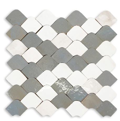 Zellige Classique Terracotta Chouari in Atlas White, Blanc, Gris Perle Mosaic Glossy 1