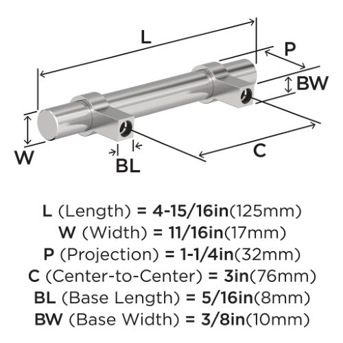 Central Zinc Polished Chrome Cabinet Pull 5