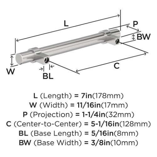Central Zinc Polished Chrome Cabinet Pull 7