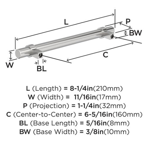 Central Zinc Polished Chrome Cabinet Pull 8