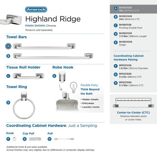 Highland Ridge Zinc & Stainless Steel Chrome Towel Bar 10