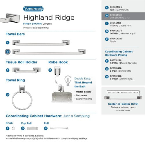 Highland Ridge Zinc & Stainless Steel Chrome Towel Bar 11