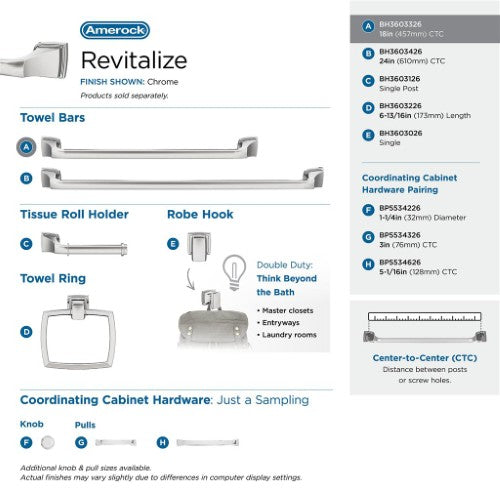 Revitalize Zinc & Stainless Steel Chrome Towel Bar 10