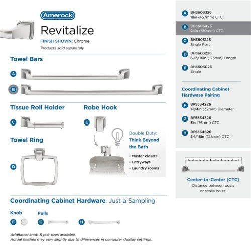 Revitalize Zinc & Stainless Steel Chrome Towel Bar 11