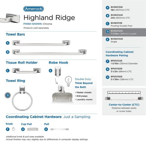 Highland Ridge Zinc & Stainless Steel Chrome Towel Ring 6
