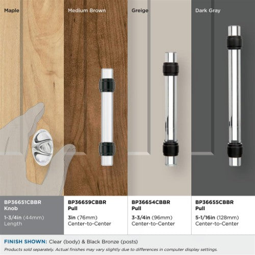 Glacio Aluminum & Glass Clear / Black Bronze Cabinet Knob 18