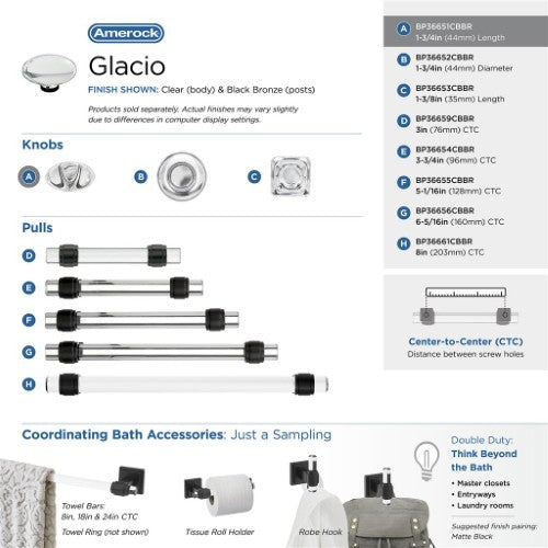 Glacio Aluminum & Glass Clear / Black Bronze Cabinet Knob 23
