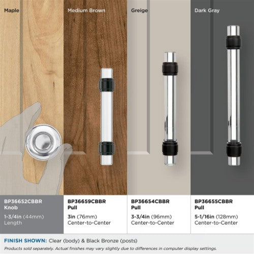 Glacio Aluminum & Glass Clear / Black Bronze Cabinet Knob 16