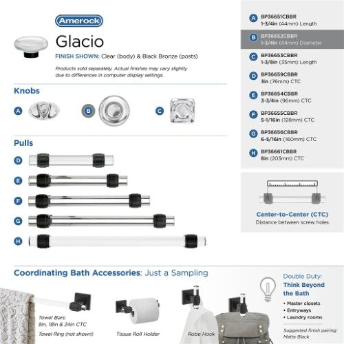 Glacio Aluminum & Glass Clear / Black Bronze Cabinet Knob 21