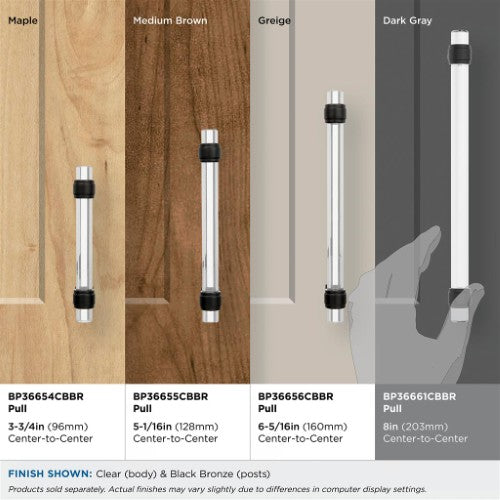 Glacio Zinc & Glass Clear / Black Bronze Cabinet Pull 24