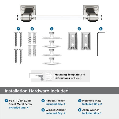 Glacio Zinc & Acrylic Clear / Brushed Nickel Towel Bar 7