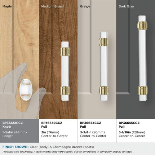 Glacio Aluminum & Glass Clear / Champagne Bronze Cabinet Knob 19