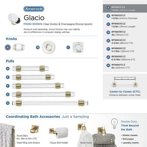 Glacio Aluminum & Glass Clear / Champagne Bronze Cabinet Knob 22