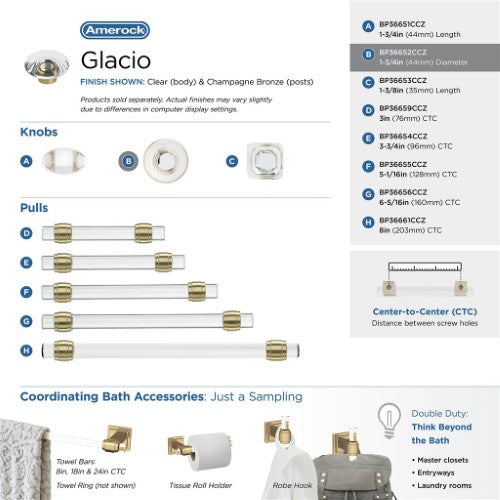 Glacio Aluminum & Glass Clear / Champagne Bronze Cabinet Knob 20