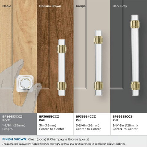 Glacio Aluminum & Glass Clear / Champagne Bronze Cabinet Knob 18