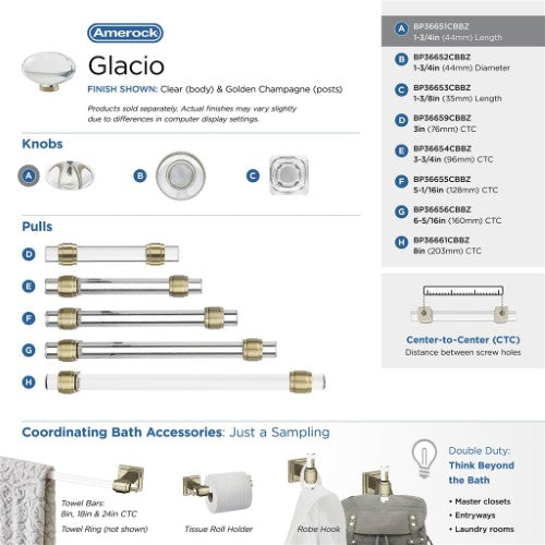 Glacio Aluminum & Glass Clear / Golden Champagne Cabinet Knob 20