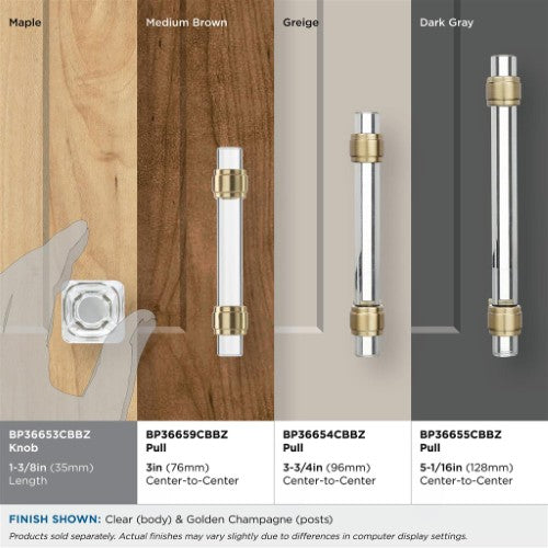 Glacio Aluminum & Glass Clear / Golden Champagne Cabinet Knob 16