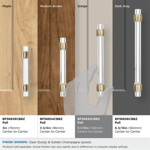 Glacio Zinc & Glass Clear / Golden Champagne Cabinet Pull 25