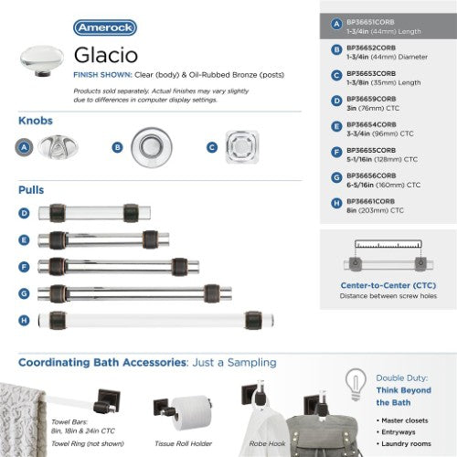 Glacio Aluminum & Glass Clear / Oil Rubbed Bronze Cabinet Knob 20