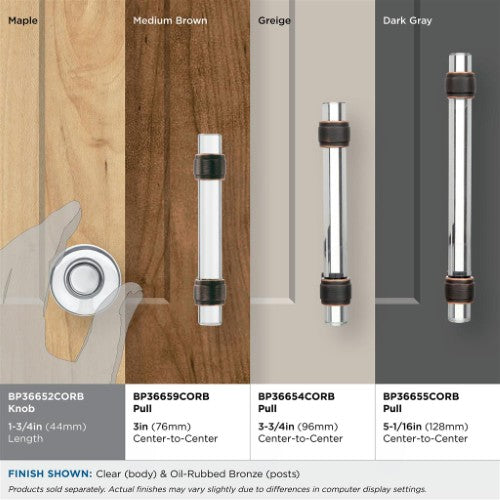 Glacio Aluminum & Glass Clear / Oil Rubbed Bronze Cabinet Knob 15