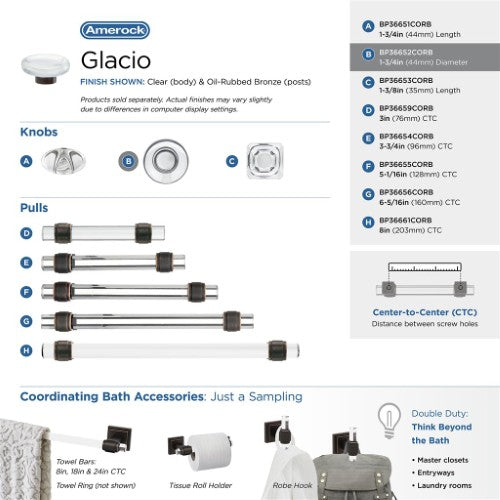 Glacio Aluminum & Glass Clear / Oil Rubbed Bronze Cabinet Knob 18