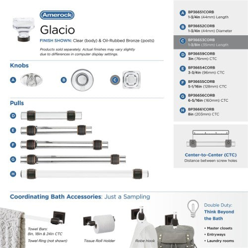 Glacio Aluminum & Glass Clear / Oil Rubbed Bronze Cabinet Knob 19
