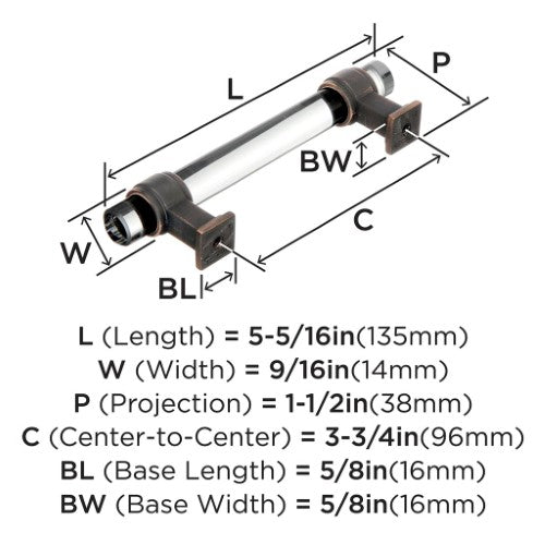 Glacio Zinc & Glass Clear / Oil Rubbed Bronze Cabinet Pull 7