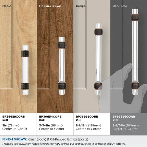 Glacio Zinc & Glass Clear / Oil Rubbed Bronze Cabinet Pull 29