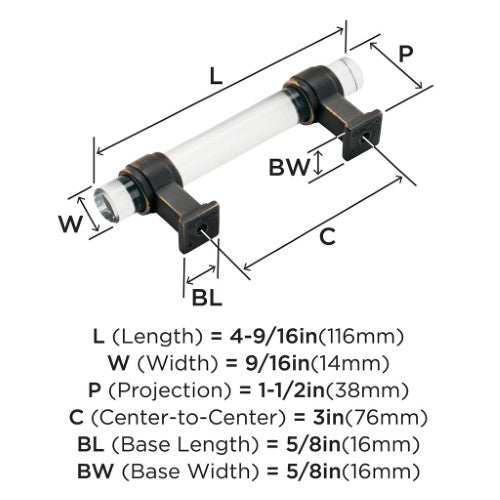 Glacio Zinc & Glass Clear / Oil Rubbed Bronze Cabinet Pull 6