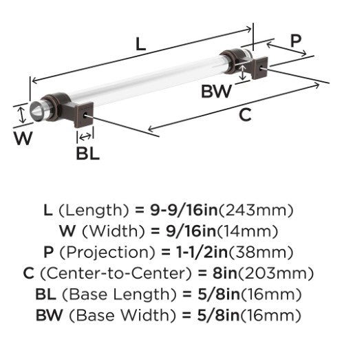 Glacio Zinc & Glass Clear / Oil Rubbed Bronze Cabinet Pull 10