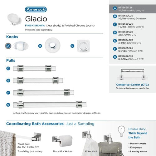 Glacio Aluminum & Glass Clear / Polished Chrome Cabinet Knob 19