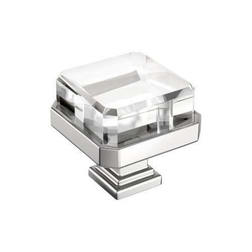 Glacio Zinc & Glass Clear / Polished Chrome Cabinet Knob 2