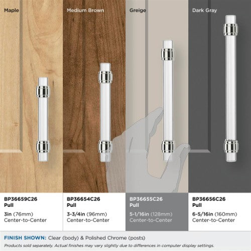 Glacio Zinc & Glass Clear / Polished Chrome Cabinet Pull 24