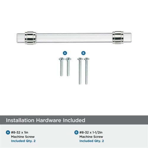 Glacio Zinc & Glass Clear / Polished Chrome Cabinet Pull 27