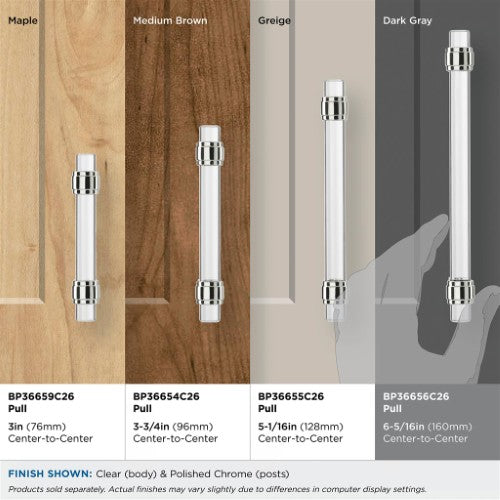 Glacio Zinc & Glass Clear / Polished Chrome Cabinet Pull 25