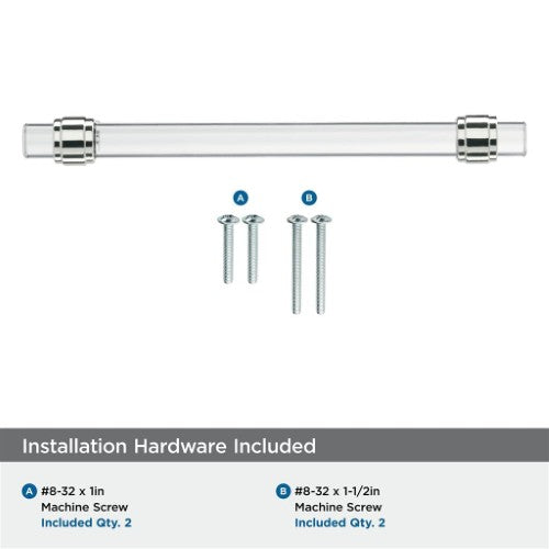Glacio Zinc & Glass Clear / Polished Chrome Cabinet Pull 28