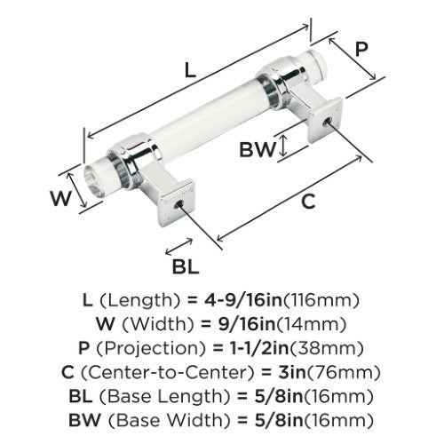 Glacio Zinc & Glass Clear / Polished Chrome Cabinet Pull 6
