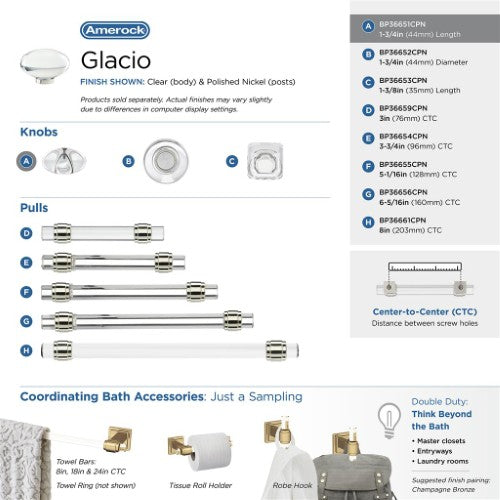 Glacio Aluminum & Glass Clear / Polished Nickel Cabinet Knob 18