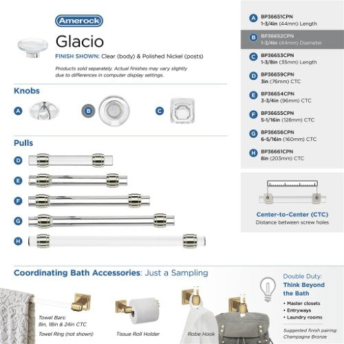Glacio Aluminum & Glass Clear / Polished Nickel Cabinet Knob 14