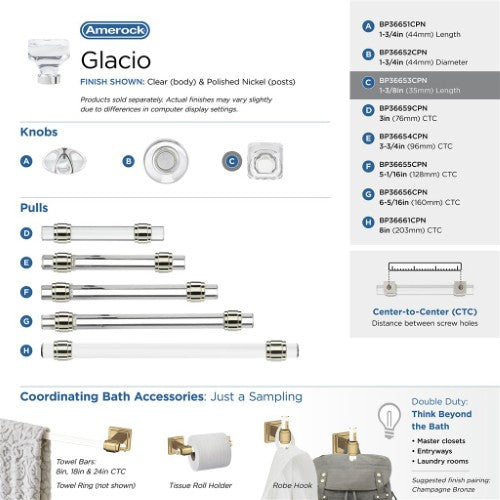 Glacio Aluminum & Glass Clear / Polished Nickel Cabinet Knob 17