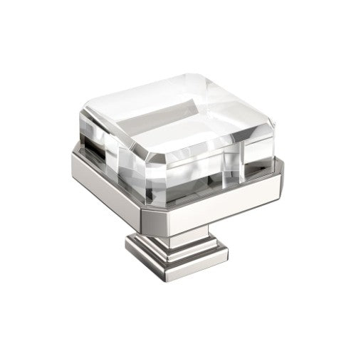 Glacio Zinc & Glass Clear / Polished Nickel Cabinet Knob 2
