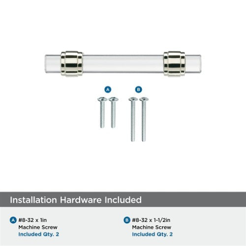 Glacio Zinc & Glass Clear / Polished Nickel Cabinet Pull 20