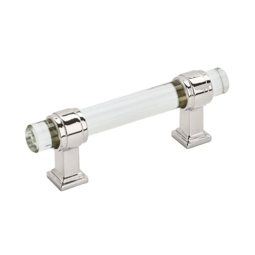 Glacio Zinc & Glass Clear / Polished Nickel Cabinet Pull 1